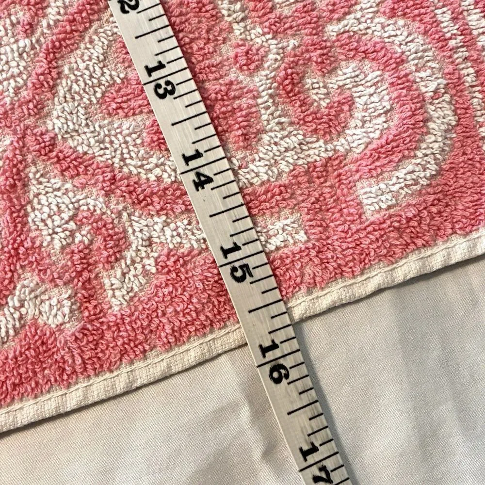 MCM Cannon Monticello Towel Set Bath Hand Towel Pink White Jacquard Fleur De Lis